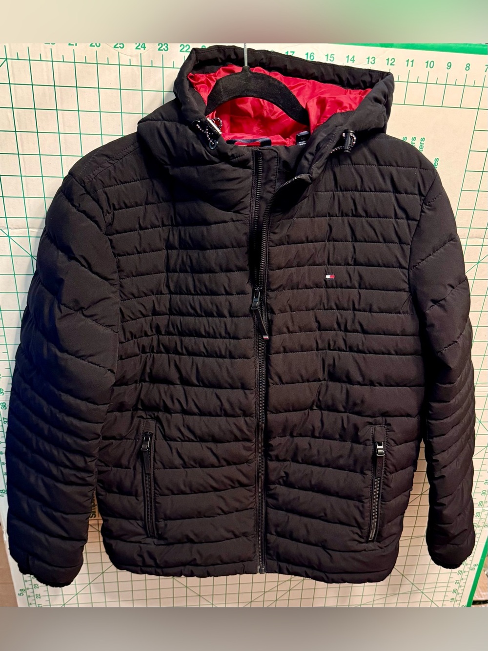 Tommy Hilfiger THFLEX Black Quilted Puffer Hooded Jacket Small S Packable